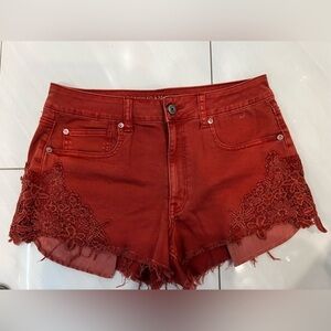 American Eagle Outfitters Red Lace Trim Shorts